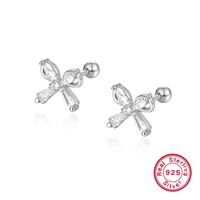 1 Pair Ig Style Commute Shiny Bow Knot Plating Inlay Sterling Silver Zircon 18k Gold Plated White Gold Plated Ear Studs main image 6