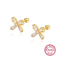 1 Pair Ig Style Commute Shiny Bow Knot Plating Inlay Sterling Silver Zircon 18k Gold Plated White Gold Plated Ear Studs main image 5