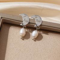 1 Pair Ig Style Vintage Style Korean Style Moon Pearl Stainless Steel Drop Earrings main image 5