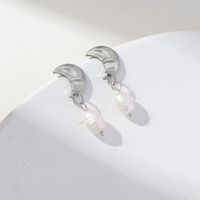 1 Pair Ig Style Vintage Style Korean Style Moon Pearl Stainless Steel Drop Earrings sku image 2