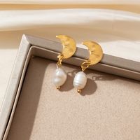 1 Pair Ig Style Vintage Style Korean Style Moon Pearl Stainless Steel Drop Earrings main image 8