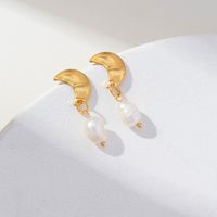 1 Pair Ig Style Vintage Style Korean Style Moon Pearl Stainless Steel Drop Earrings sku image 1