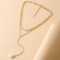 Simple Style Irregular Stainless Steel Pearl Plating Double Layer Necklaces main image 3