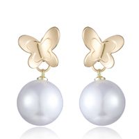 1 Pair Ig Style Simple Style Butterfly Plating Inlay Metal Artificial Pearls Drop Earrings sku image 1