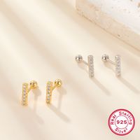 1 Pair Simple Style Commute Rectangle Plating Inlay Sterling Silver Zircon 18k Gold Plated White Gold Plated Ear Studs main image 3