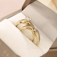 Lady Round Alloy Plating Inlay Artificial Diamond 14k Gold Plated Women's Rings main image 3