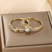 Lady Round Alloy Plating Inlay Artificial Diamond 14k Gold Plated Women's Rings main image 4