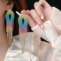 1 Pair Wedding Vacation Gradient Color Plating Hollow Out Rhinestone Drop Earrings sku image 7