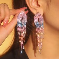 1 Pair Wedding Vacation Gradient Color Plating Hollow Out Rhinestone Drop Earrings sku image 11