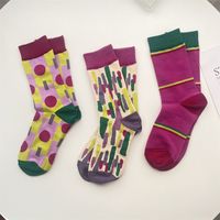Women's Retro Round Dots Color Block Cotton Crew Socks A Pair main image 4