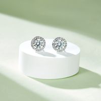 Simple Style Shiny Round Sterling Silver Gra Plating Inlay Moissanite 18k Gold Plated Earrings Necklace main image 5