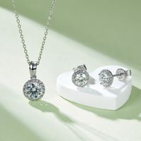 Simple Style Shiny Round Sterling Silver Gra Plating Inlay Moissanite 18k Gold Plated Earrings Necklace main image 1