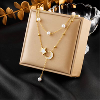 Stainless Steel 18K Gold Plated Casual Simple Style Pearl Inlay Star Moon Shell Bracelets Earrings Necklace sku image 4