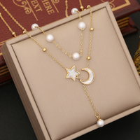 Stainless Steel 18K Gold Plated Casual Simple Style Pearl Inlay Star Moon Shell Bracelets Earrings Necklace main image 6