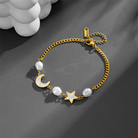 Stainless Steel 18K Gold Plated Casual Simple Style Pearl Inlay Star Moon Shell Bracelets Earrings Necklace sku image 2