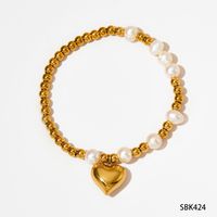 Simple Style Heart Shape 304 Stainless Steel 16K Gold Plated White Gold Plated Gold Plated Bracelets In Bulk sku image 1