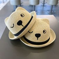 Children Unisex Cute Pastoral Bear Straw Hat main image 1