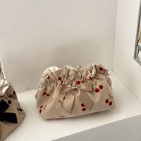 Cute Vintage Style Polka Dots Bow Knot Corduroy Bucket Makeup Bags main image 5
