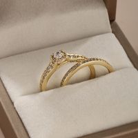Elegant Simple Style Round Alloy Plating Inlay Artificial Diamond 14k Gold Plated Women's Rings main image 5