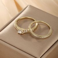 Elegant Simple Style Round Alloy Plating Inlay Artificial Diamond 14k Gold Plated Women's Rings main image 3