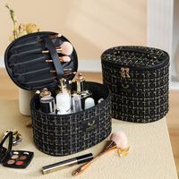 Vintage Style Plaid Polyester Cylindrical Makeup Bags main image 1