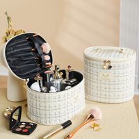 Vintage Style Plaid Polyester Cylindrical Makeup Bags main image 5