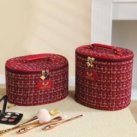 Vintage Style Plaid Polyester Cylindrical Makeup Bags main image 3
