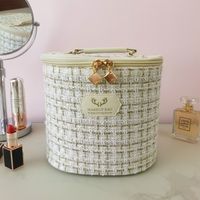 Vintage Style Plaid Polyester Cylindrical Makeup Bags sku image 2