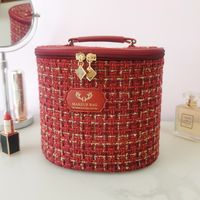 Vintage Style Plaid Polyester Cylindrical Makeup Bags sku image 1