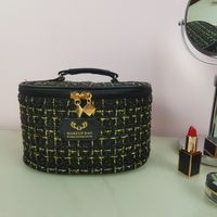 Vintage Style Plaid Polyester Cylindrical Makeup Bags sku image 4