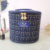 Vintage Style Plaid Polyester Cylindrical Makeup Bags sku image 3