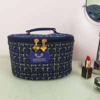 Vintage Style Plaid Polyester Cylindrical Makeup Bags sku image 7