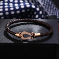 Simple Style Geometric Stainless Steel Pu Leather Hollow Out Women's Wristband main image 6