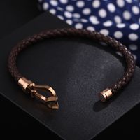 Simple Style Geometric Stainless Steel Pu Leather Hollow Out Women's Wristband main image 5