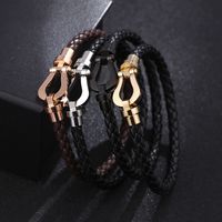 Simple Style Geometric Stainless Steel Pu Leather Hollow Out Women's Wristband main image 1