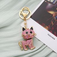 Cute Cat Alloy Inlaid Zircon Women's Bag Pendant Keychain main image 4