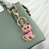 Cute Cat Alloy Inlaid Zircon Women's Bag Pendant Keychain main image 3