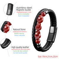 Vintage Style Classic Style Round Leather Rope Stone Metal Handmade Metal Button Men's Bracelets main image 7