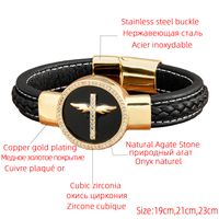 Simple Style Classic Style Cross Round Leather Rope Stone Metal Handmade Men's Bracelets main image 4