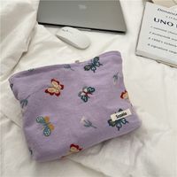 Women's Small Cotton Butterfly Vintage Style Square Zipper Cosmetic Bag Wash Bag sku image 3