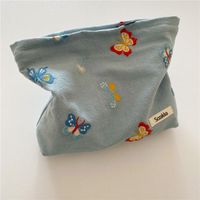 Women's Small Cotton Butterfly Vintage Style Square Zipper Cosmetic Bag Wash Bag sku image 1