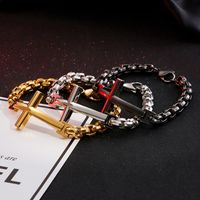 Hip-Hop Cross Titanium Steel 18K Gold Plated Men's Bracelets main image 5