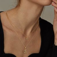 Copper 14K Gold Plated Vintage Style Round Letter Necklace main image 5