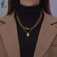 201 Stainless Steel 18K Gold Plated Streetwear Plating Square Layered Necklaces main image 1
