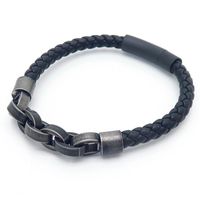 Retro Geometric Pu Leather Titanium Steel Knitting Men's Wristband sku image 4