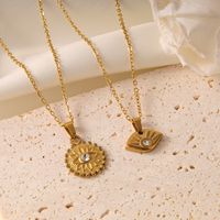 Vintage Style French Style Devil's Eye Solid Color Lotus Stainless Steel Plating Inlay Zircon 18k Gold Plated Pendant Necklace main image 4