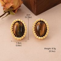 1 Pair Elegant Vintage Style French Style Round Oval Copper Tiger Eye 18k Gold Plated Ear Studs sku image 2