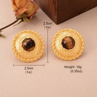 1 Pair Elegant Vintage Style French Style Round Oval Copper Tiger Eye 18k Gold Plated Ear Studs main image 3