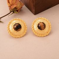 1 Pair Elegant Vintage Style French Style Round Oval Copper Tiger Eye 18k Gold Plated Ear Studs main image 7