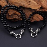 Hip-hop Skull Stainless Steel Glass Beaded Men's Bracelets Necklace main image 1